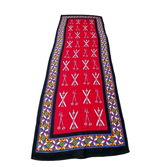 VINTAGE Glentex Multi-colored Wool Scarf White Ski Poles and Ski's - Picture 13 of 16